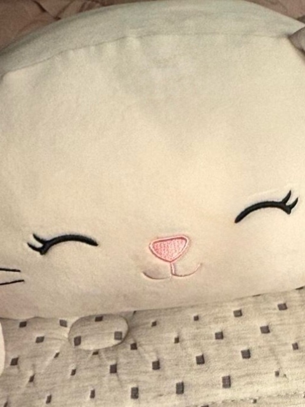 Squishmallows Cream Cat Face Pillow with Pink Nose